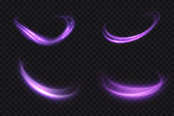 Light swirl strike effects with purple glow and bright shine. Dynamic arcs of energy for game interfaces, combat animations, magic attacks and fantasy design.