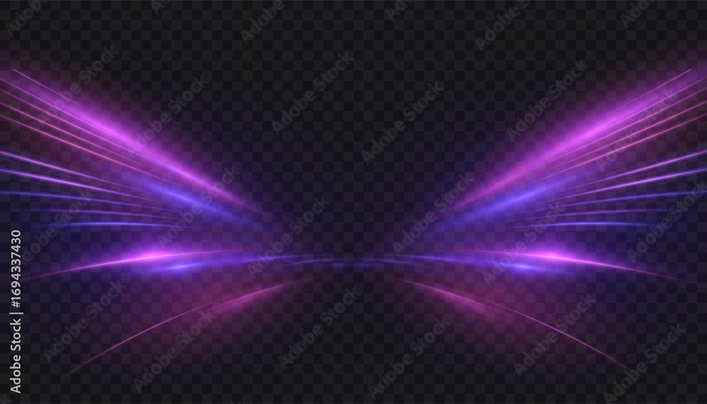 Poster purple light lines with bright glow and dynamic acceleration effect. abstract high-speed background 