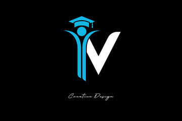 V Creative Education monogram Logo Design Academic Graduation Symbol with Student Icon for Learning, Training & Professional Branding