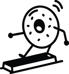 Cartoon donut character riding a treadmill