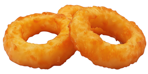 Three Golden Brown Crispy Onion Rings Stacked Together fried food isolated on a transparent background