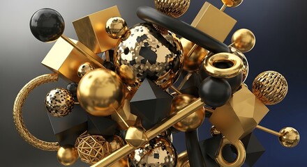 Abstract Gold Black 3D Shapes.
