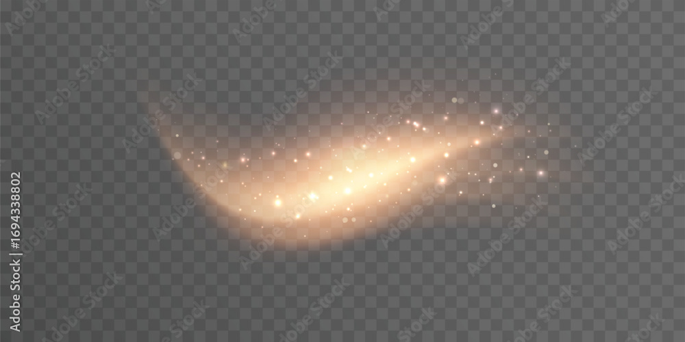Poster Magic bright highlight with golden glow and sparkling particles on transparent background. Abstract effect for fantasy, game interfaces and festive digital design.