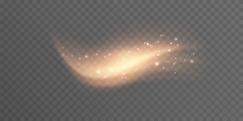 Magic bright highlight with golden glow and sparkling particles on transparent background. Abstract effect for fantasy, game interfaces and festive digital design.