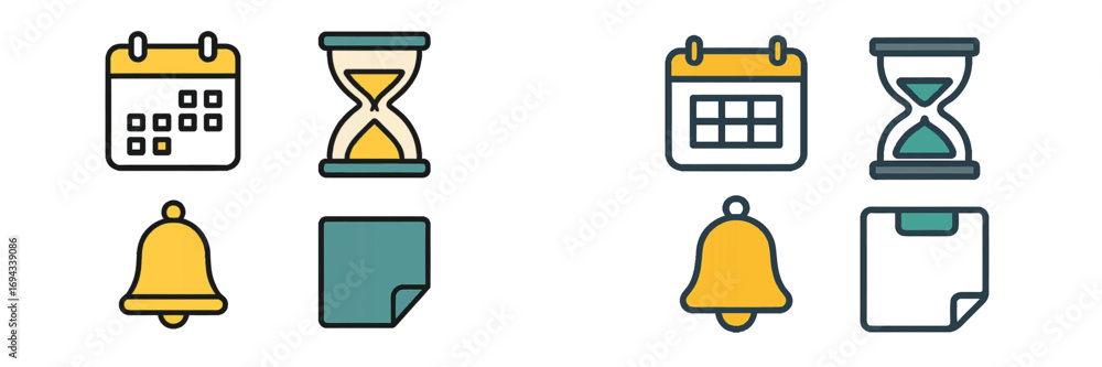 Poster modern flat design icons with calendar hourglass bell and document symbols for web and mobile interf