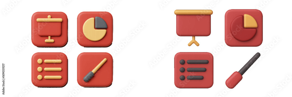 Fototapete modern 3d business and presentation icons set with chart, list, and pointer for user interface desig