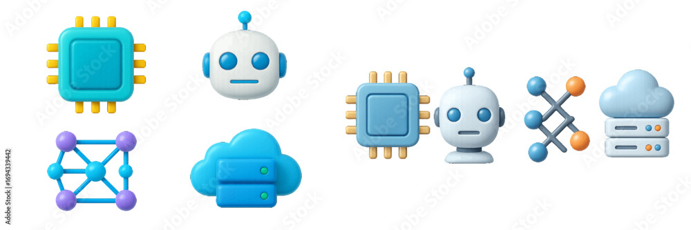 Fototapete digital technology icons set with artificial intelligence, cloud computing, data processing, and net