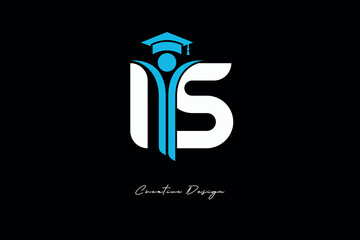 IS Creative Education monogram Logo Design Academic Graduation Symbol with Student Icon for Learning, Training & Professional Branding