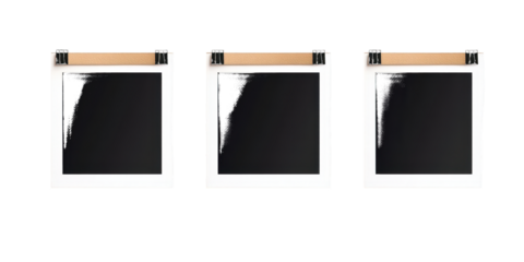 Three Instant Photo Frames with Black Blank Screens on Black polaroid picture isolated on a transparent background