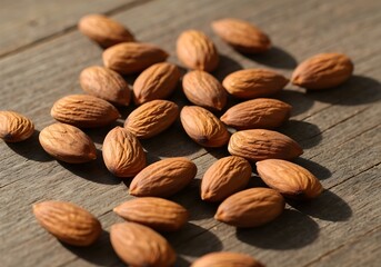 Raw Almonds on Rustic Wooden Background &ndash; Healthy Food Ingredient Photography