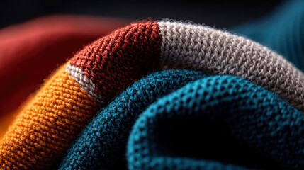 Close-up of a stack of knitted fabric. the fabric appears to be made of a soft, textured material, possibly wool or a similar material.