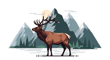 Majestic Elk with Mountain Landscape.