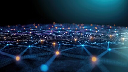 Blue Orange Glowing Network Nodes (Tech Connectivity & Data Visualization Material)