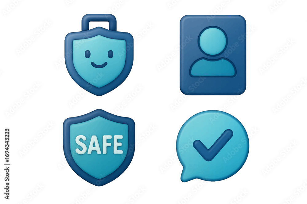 Poster modern 3d style icons representing digital security, user profiles, safety, and confirmation for web