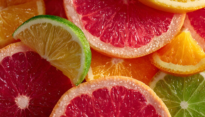 Fresh vibrant display of various citrus fruit