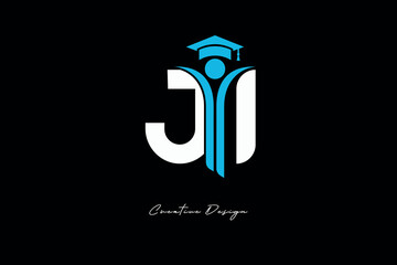 JI Creative Education monogram Logo Design Academic Graduation Symbol with Student Icon for Learning, Training & Professional Branding