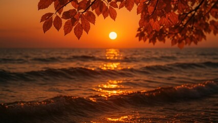 Serene sunset over ocean waves.