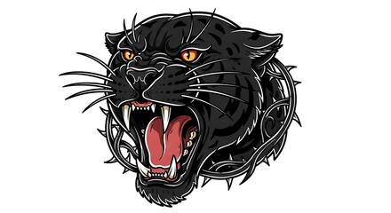 Roaring Panther with Floral Frame.