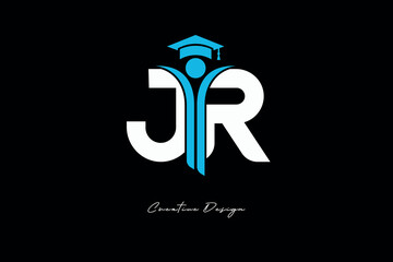 JR Creative Education monogram Logo Design Academic Graduation Symbol with Student Icon for Learning, Training & Professional Branding