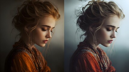 Trend best-seller creative woman portrait illustration in modern artistic style. Concept : Trendy portraits, creative illustration, best-seller art, modern design, digital aesthetics.