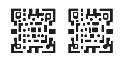 Two Identical Stylized QR Codes with Metallic Silver Outline Keywords: QR code isolated on a transparent background