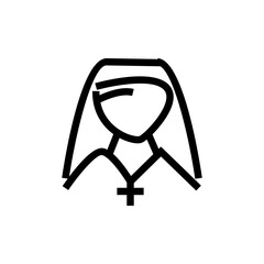 Outline vector illustration of a nun wearing a veil, religious symbol