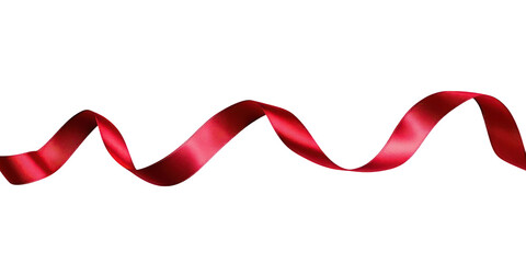 Wavy Red Ribbon Curled and Twisted graphic design isolated on a transparent background