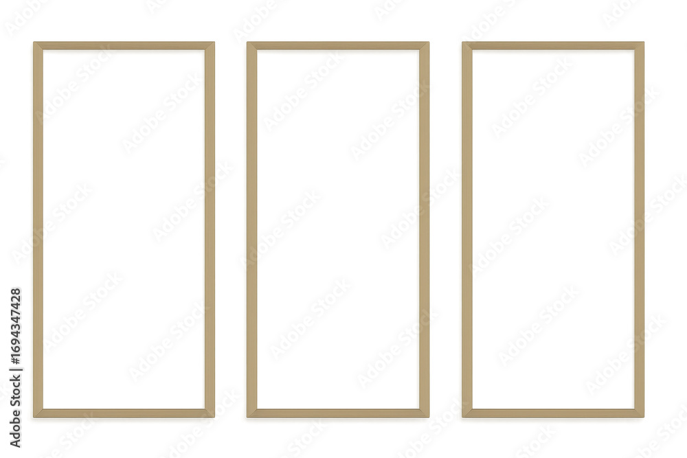 Poster three elegant empty wooden picture frames isolated on transparent background