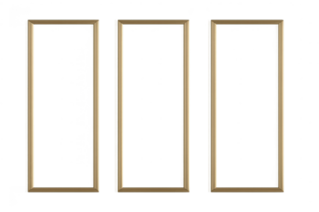 Elegant golden rectangular frames isolated on transparent background, clean design.