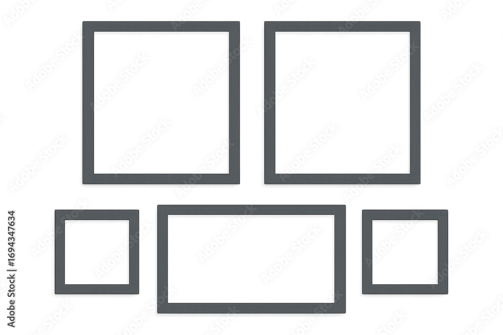 Poster collection of dark gray empty frames isolated on transparent background