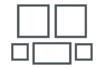 Collection of dark gray empty frames isolated on transparent background