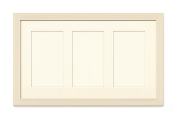 Blank wooden triple frame with cream mat, isolated on transparent background