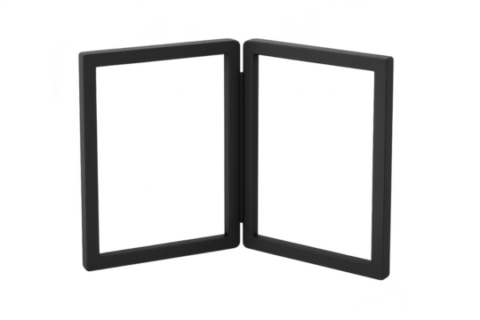 Two open blank digital display frames isolated on transparent background.