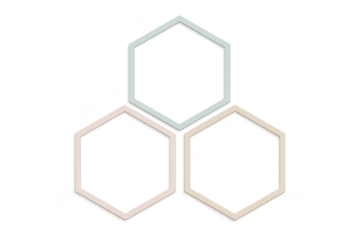 Pastel 3D hexagonal frames connected, isolated on transparent background.