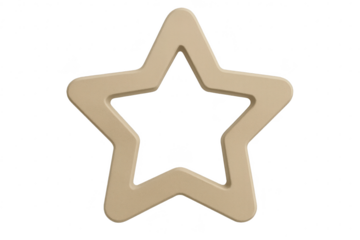 Beige rounded star outline isolated on transparent background, simple shape