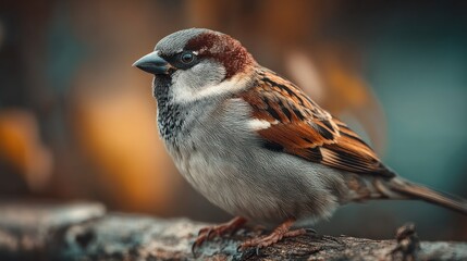 Captivating close-up of a eurasian tree sparrow perched on a weathered branch