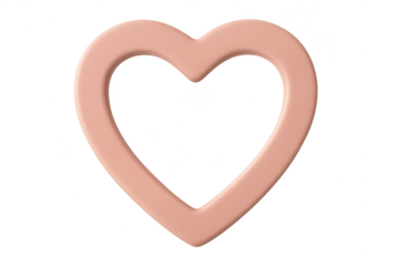 Smooth 3D peach heart outline isolated on transparent background, ideal for love.