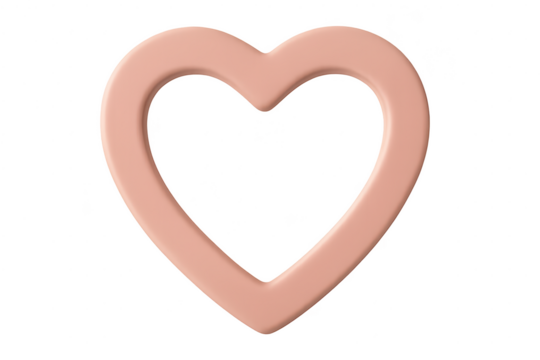 Smooth 3D peach heart outline isolated on transparent background, ideal for love.