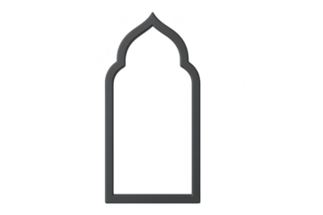 Elegant dark grey Islamic style arch frame, isolated on transparent background, 3D render.