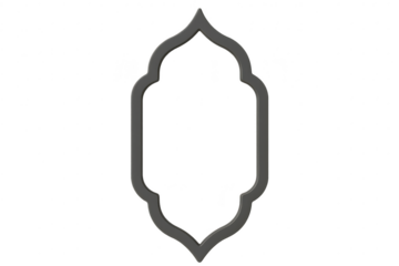 Elegant grey Islamic arch frame isolated on transparent background, 3D render
