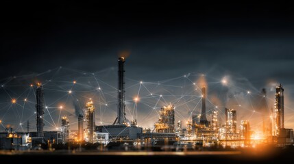 Modern factory, communication network. Telecommunication. IoT, Internet of Things, ICT, Information communication Technology,. Smart factory. Digital transformation, cloud connecting, generate by AI