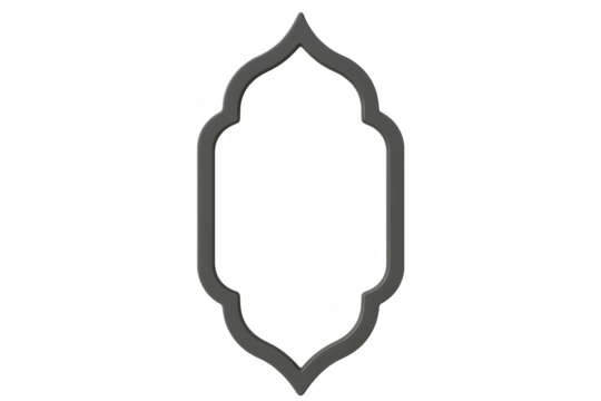 Elegant grey Islamic arch frame isolated on transparent background, 3D render