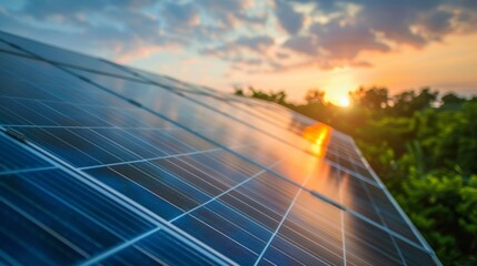 Solar panel on factory or house roof top. Photovoltaic power supply systems. Solar power plant. The source of ecological renewable energy, environment, power, technology