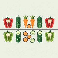 Fresh Vegetables Peppers with Carrots, and Cucumbers.
