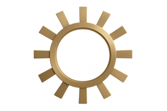 Golden sun gear icon with twelve rays, isolated on transparent background, 3D render. - Powered by Adobe