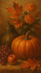 [digital oil painting fall still life mobile wallpaper]