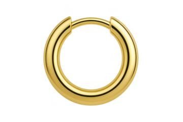 Elegant golden hoop earring isolated on a transparent background, shiny metal