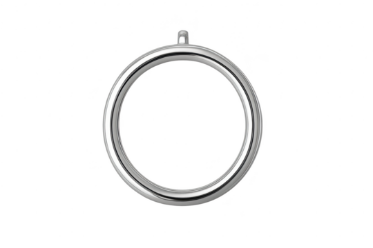 Shiny silver metallic curtain ring with loop isolated on transparent background