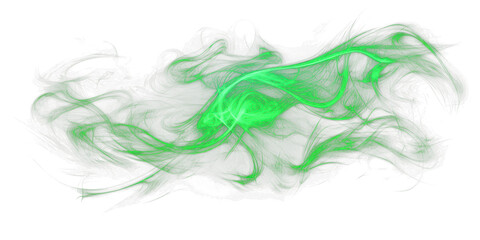 Abstract Swirling Green Smoke or Gas Cloud Formation graphic design isolated on a transparent background