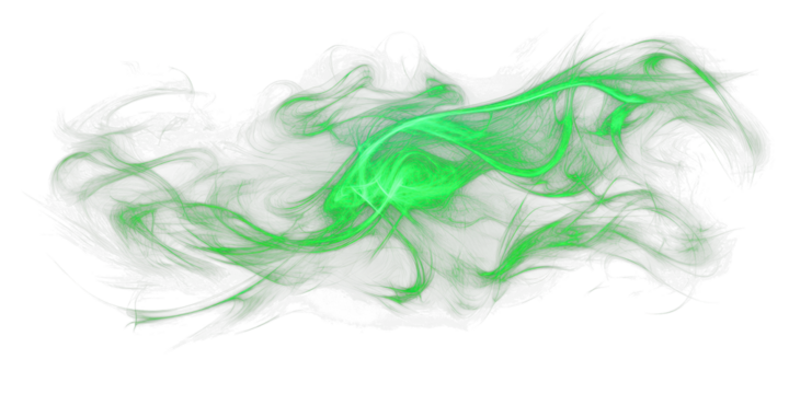 Abstract Swirling Green Smoke or Gas Cloud Formation graphic design isolated on a transparent background